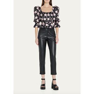Autumn Adeigbo Lykke Cropped Faux Leather Pant Black Womens Size 6